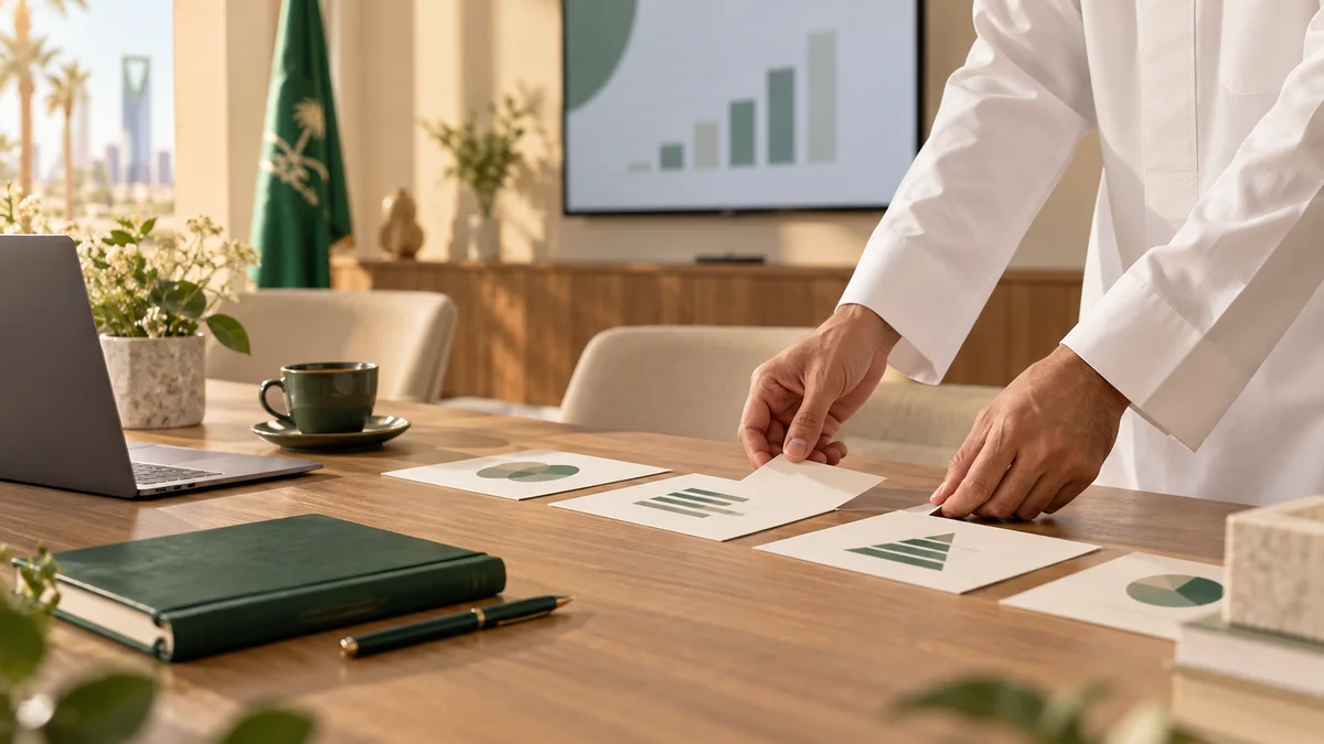 غلاف توضيحي لبرنامج مهارات العرض: بطاقات تحضير العرض ودفتر للملاحظات.